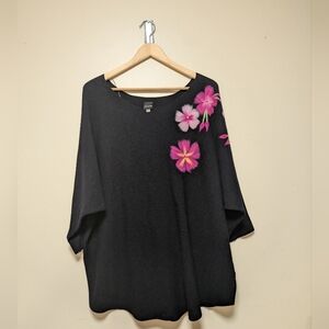 Whimsical Floral Felted Poncho Top – Aaeda – 2X – Romantic Cottagecore Knit